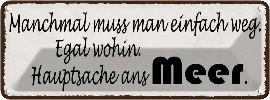 Blechschild 10x27 cm einfach weg Hauptsache ans Meer Spruch Zitat