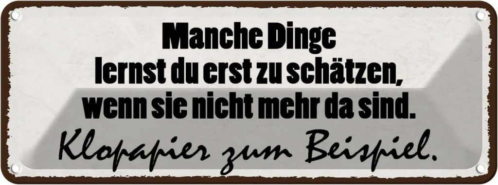 Blechschild 10x27 cm manche Dinge schätzen Klopapier Spruch Zitat