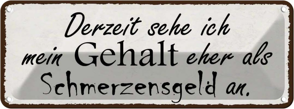 Blechschild 10x27 cm mein Gehalt eher Schmerzensgeld Spruch Zitat