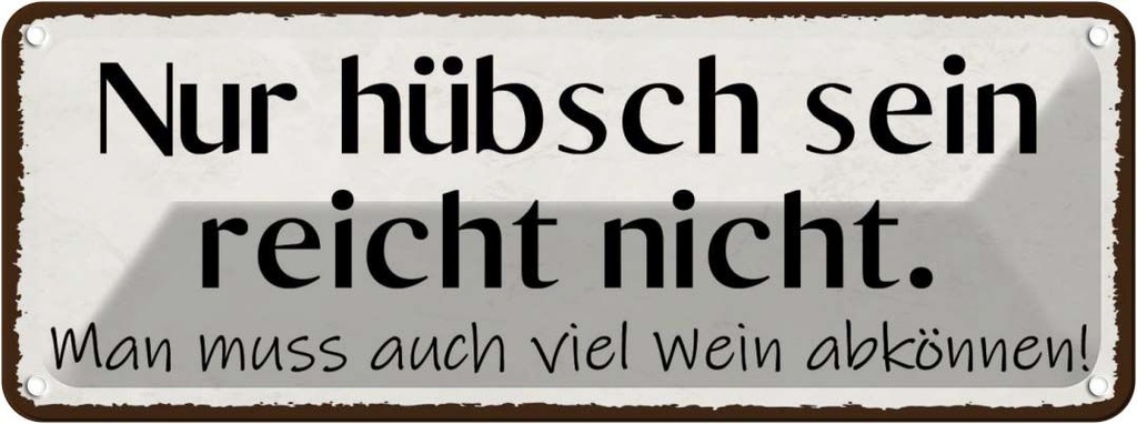 Blechschild 10x27 cm hübsch sein reicht nicht Wein Dekoration Spruch Zitat