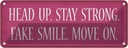 Blechschild 10x27 cm head up stay strong fake smile Dekoration