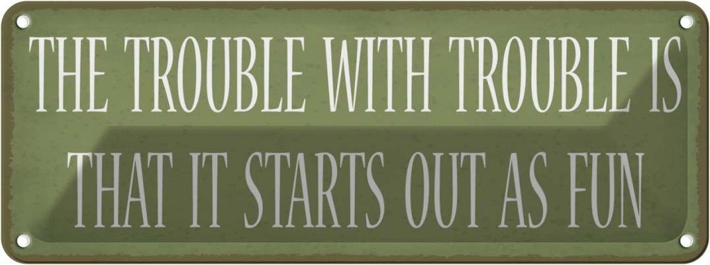 Blechschild 10x27 cm the trouble with is that Spruch Zitat