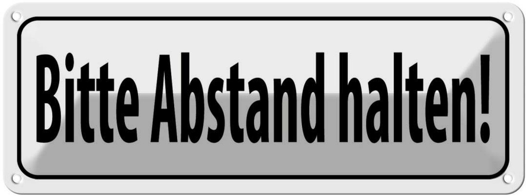 Blechschild 10x27 cm bitte Abstand halten Warnschild Hinweisschild Sicherheit Vorsicht