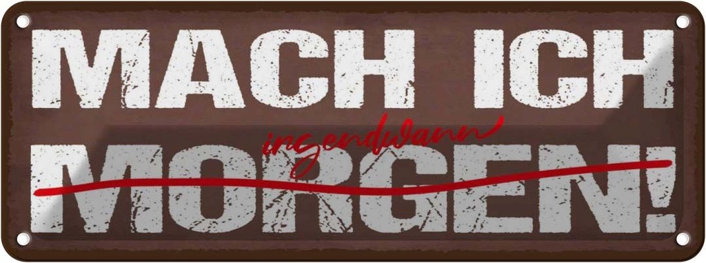 Blechschild 10x27 cm Mach ich irgenwann morgen Spruch Zitat