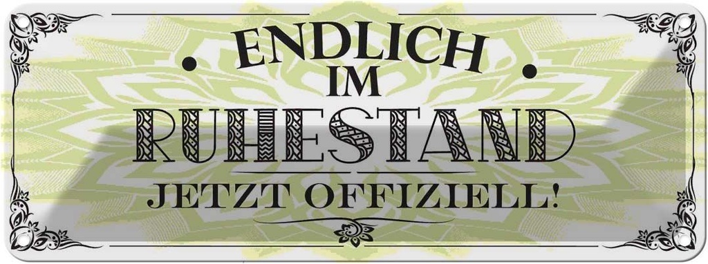 Blechschild 10x27 cm endlich im Ruhestand offiziell Spruch Zitat