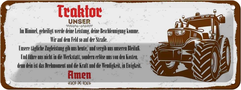 Blechschild 10x27 cm Traktor unser Amen Spruch Zitat