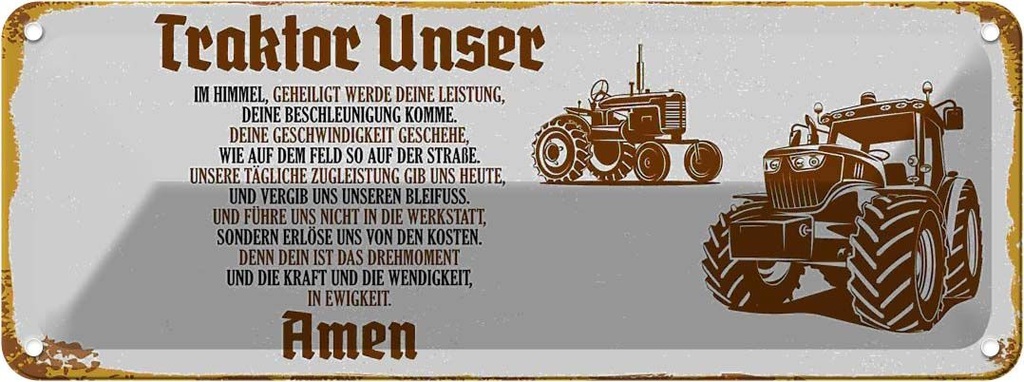 Blechschild 10x27 cm Traktor unser Amen Spruch Zitat