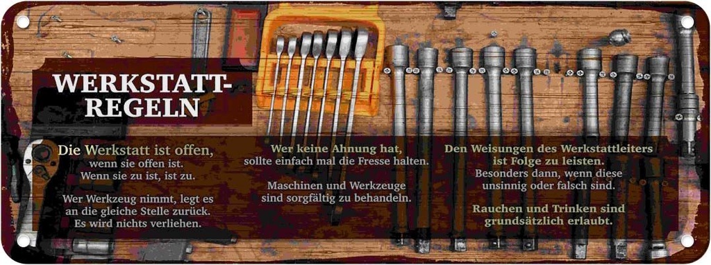 Blechschild 10x27 cm Werkstatt Regeln Rauchen erlaubt Spruch Zitat