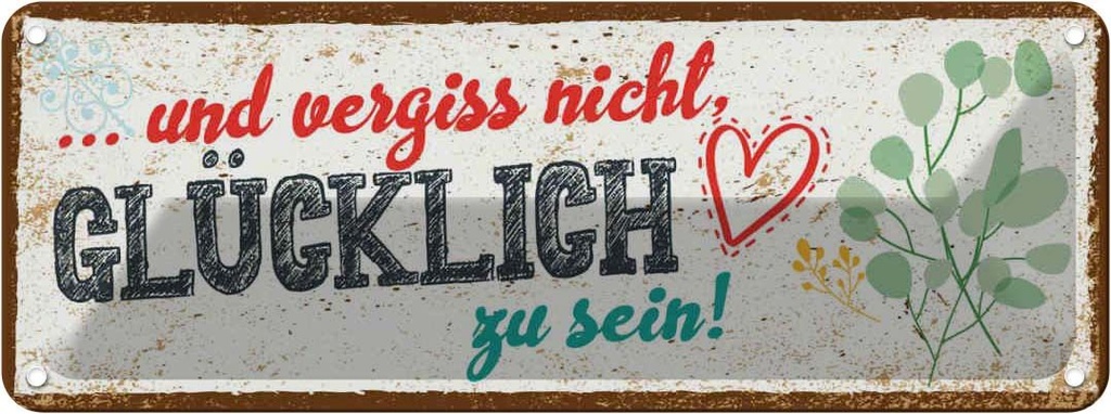 Blechschild 10x27 cm Und vergiss nicht Glücklich zu sein! Spruch Zitat