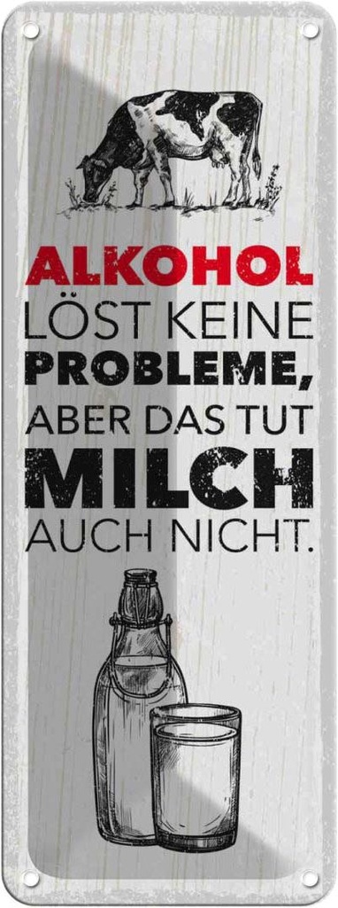 Blechschild 27x10 cm Alkohol löst keine Probleme Spruch Zitat