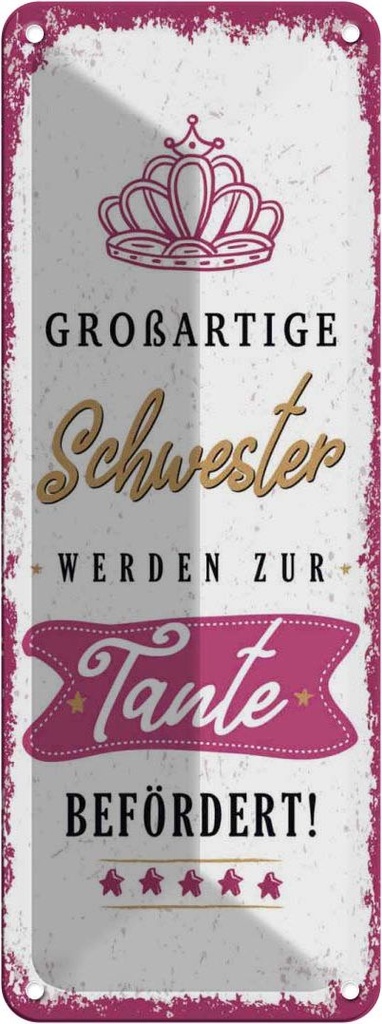 Blechschild 27x10 cm Großartige Schwester werden Tante Spruch Zitat