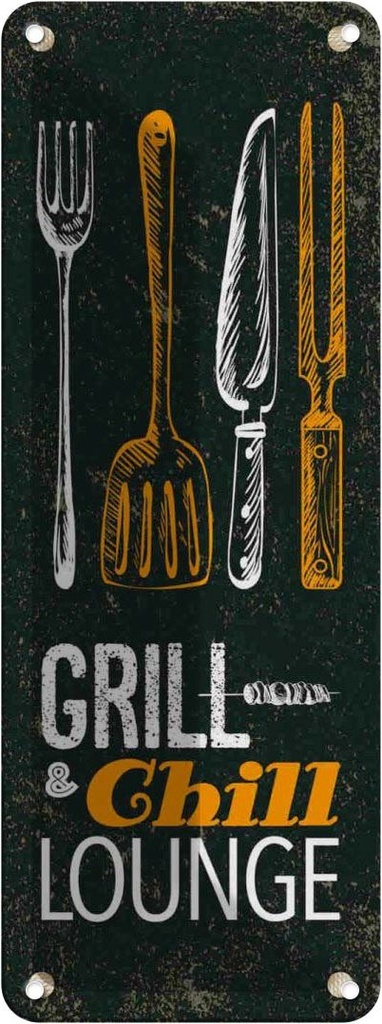 Blechschild 27x10 cm Grill & Chill Lounge Grillen