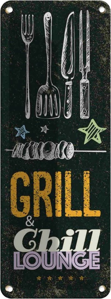 Blechschild 27x10 cm Grill & Chill Fleisch Grillen
