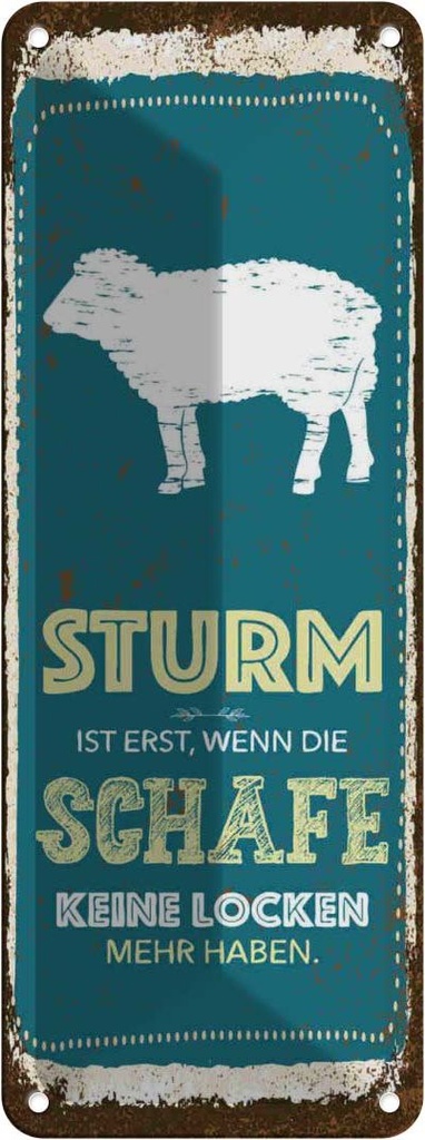 Blechschild 27x10 cm Sturm wenn Schafe keine Locken Spruch Zitat