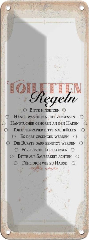 Blechschild 27x10 cm Toiletten Regeln bitte hinsetzen Spruch Zitat