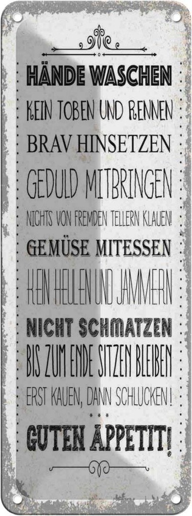 Blechschild 27x10 cm Hände waschen kein toben rennen Spruch Zitat