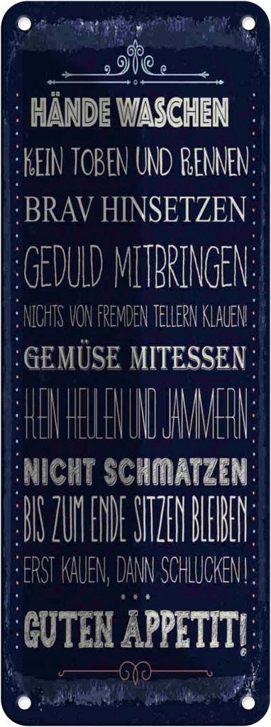 Blechschild 27x10 cm Hände waschen kein toben Spruch Zitat