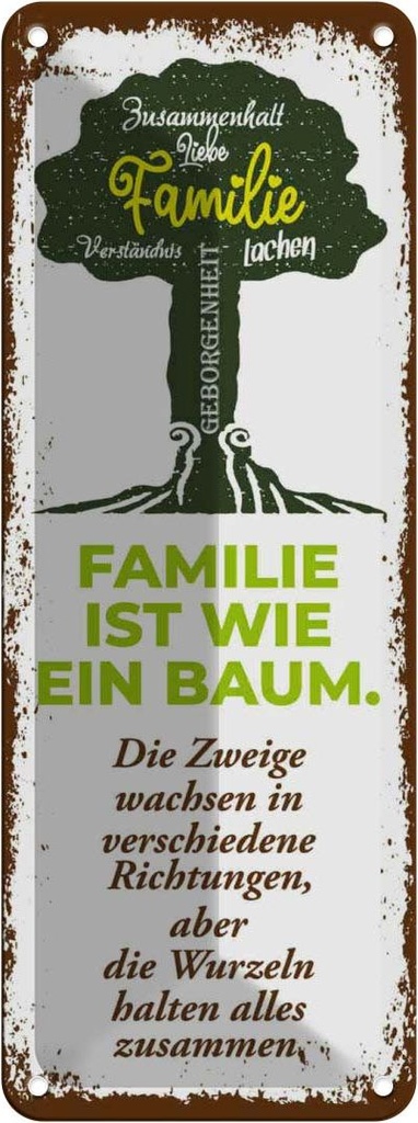 Blechschild 27x10 cm Familie ist wie ein Baum Spruch Zitat