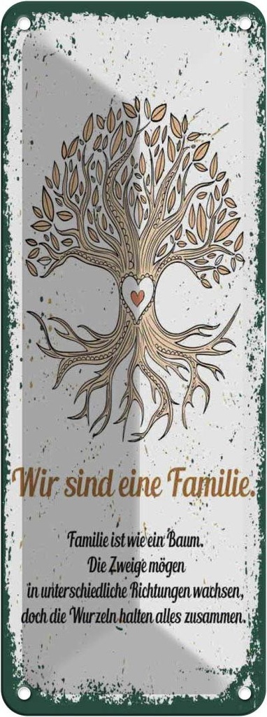 Blechschild 27x10 cm Wir sind Familie alles zusammen Spruch Zitat
