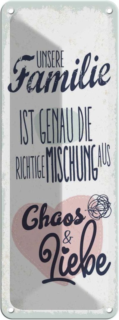 Blechschild 27x10 cm Unsere Familie Chaos Liebe Herz Spruch Zitat