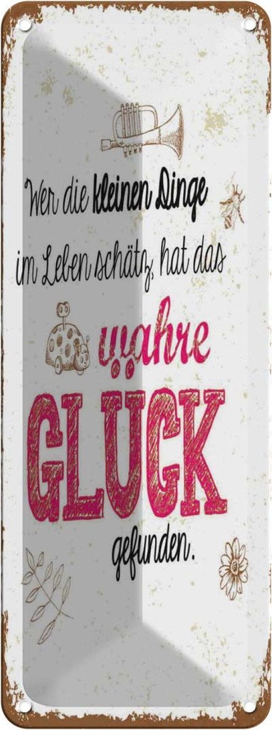 Blechschild 27x10 cm Wer kleine Dinge schätzt hat Glück Spruch Zitat