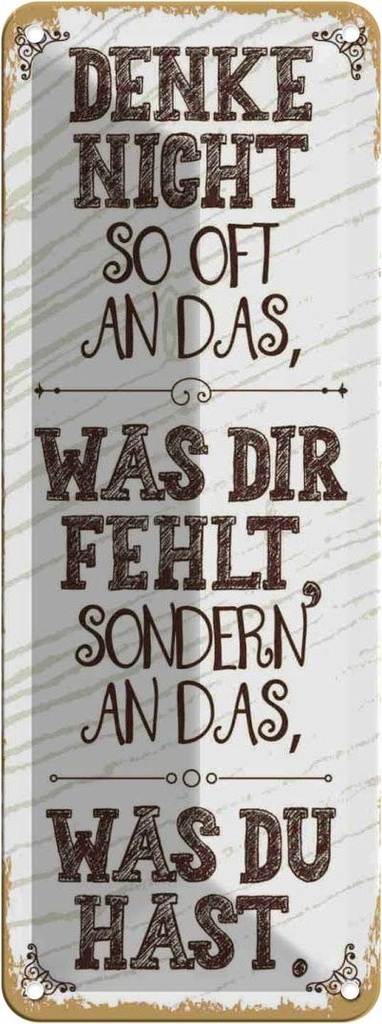 Blechschild 27x10 cm denke nicht was fehlt sondern Spruch Zitat