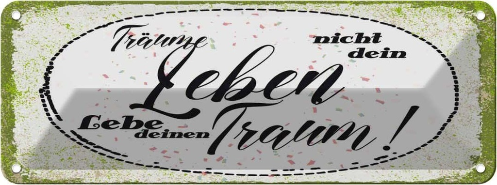 Blechschild 10x27 cm träume nicht dein Leben lebe Traum Spruch Zitat