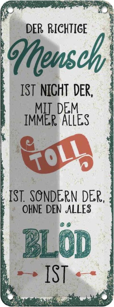 Blechschild 27x10 cm der richtige Mensch ohne alles blöd Spruch Zitat