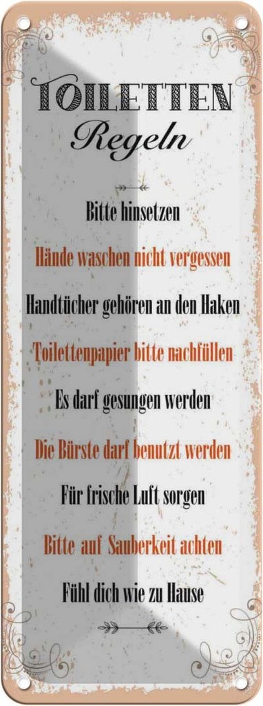 Blechschild 27x10 cm Toilletten Regeln darf gesungen Spruch Zitat