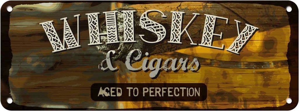 Blechschild 10x27 cm Whiskey & Cigars aced to perfection