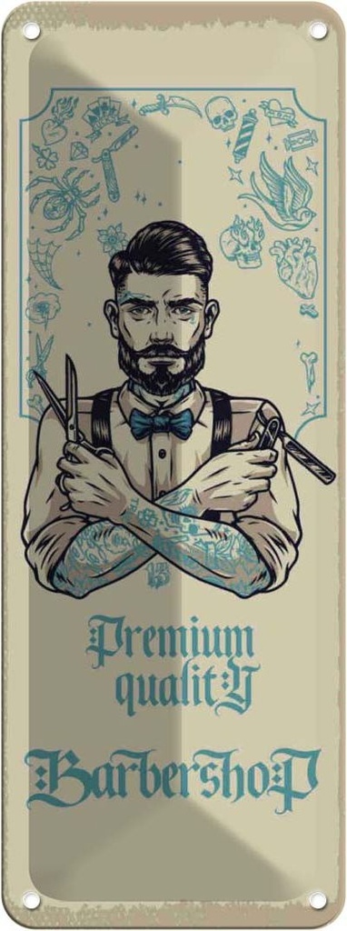 Blechschild 27x10 cm Barbershop Premium quality