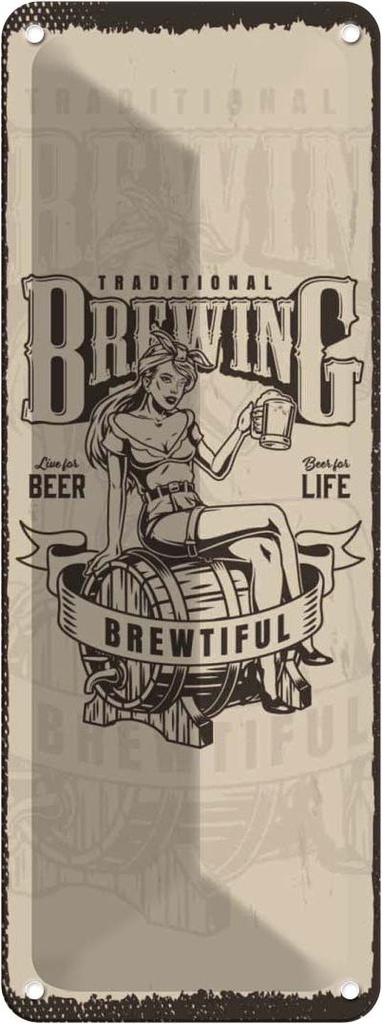 Blechschild 27x10 cm Traditional Brewing live for Beer