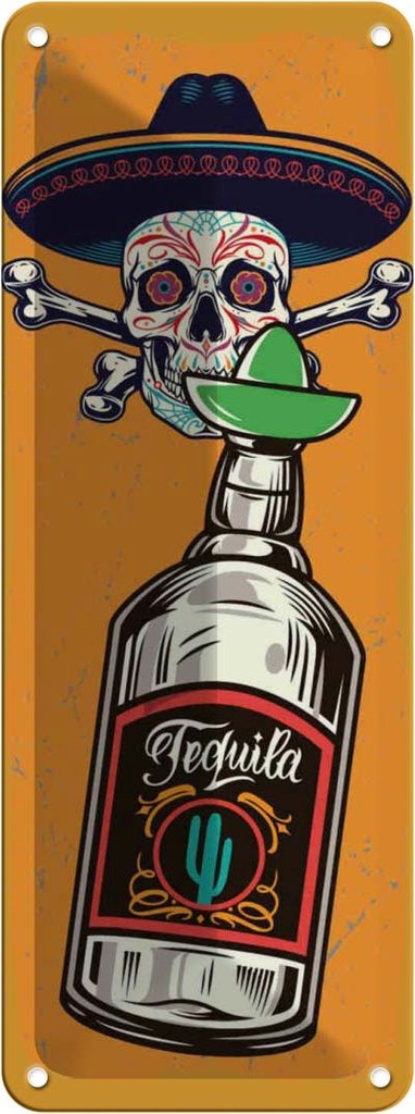 Blechschild 27x10 cm Totenkopf Tequila Alkohol