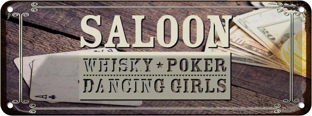 Blechschild 10x27 cm Saloon Whisky Poker Dancing