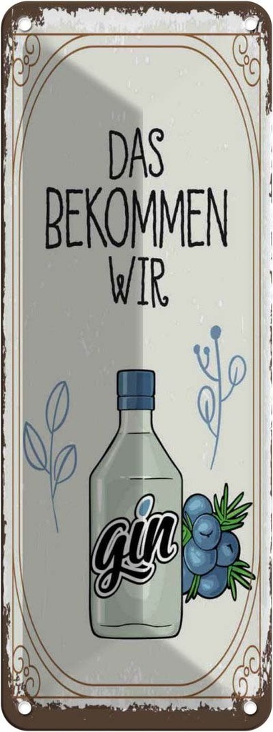 Blechschild 27x10 cm Alkohol GIN das bekommen wir Spruch Zitat
