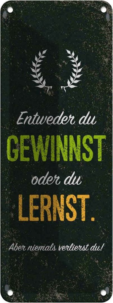 Blechschild 27x10 cm Entweder du gewinnst oder lernst Spruch Zitat