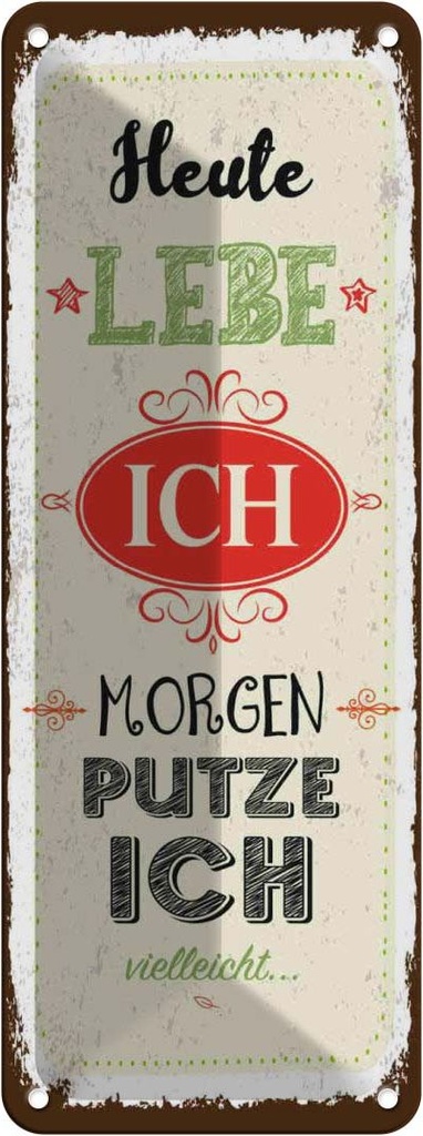 Blechschild 27x10 cm heute lebe ich morgen putze Spruch Zitat