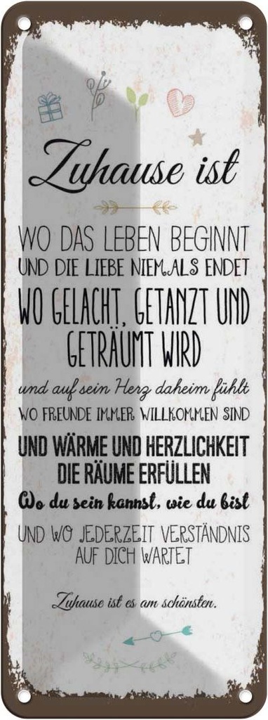 Blechschild 27x10 cm Zuhause ist wo das Leben beginnt Spruch Zitat