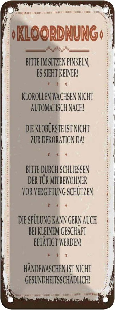Blechschild 27x10 cm Kloordnung bitte im sitzen pinkeln Spruch Zitat