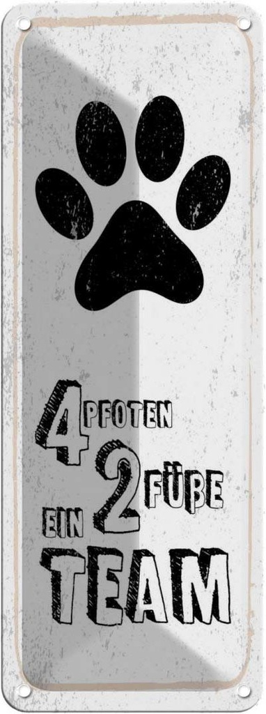 Blechschild 27x10 cm Tiere 4 Pfoten ein 2 Füße Team Spruch Zitat