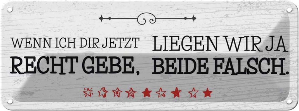 Blechschild 10x27 cm Wenn dir Recht gebe beide falsch Spruch Zitat