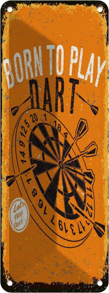 Blechschild 27x10 cm Born to play Dart Let`s play