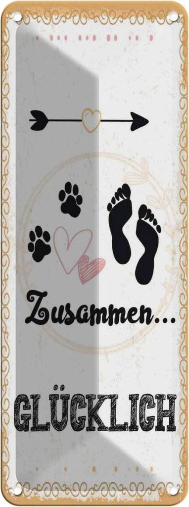 Blechschild 27x10 cm Zusammen Glücklich Hund Mensch Spruch Zitat