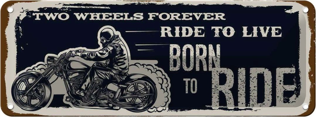 Blechschild 10x27 cm Ride to live Born to ride