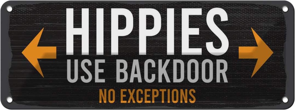 Blechschild 10x27 cm Hippies use backdoor
