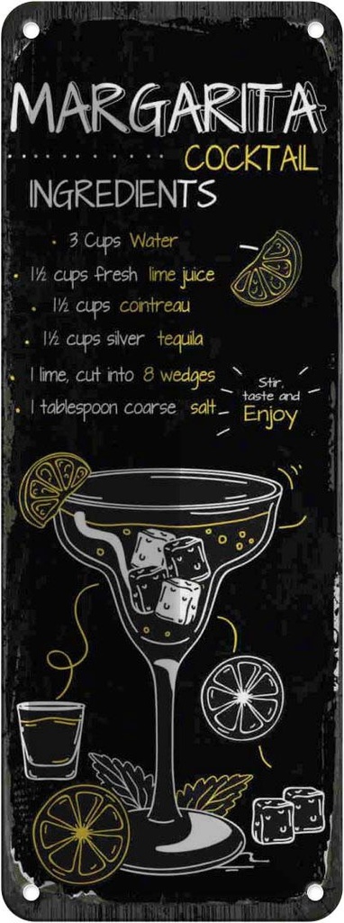 Blechschild 27x10 cm Margarita Cocktail Recipe