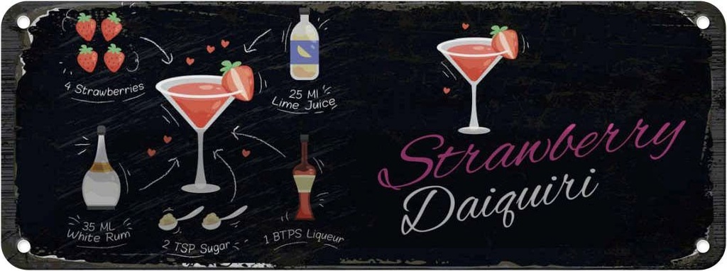 Blechschild 10x27 cm Strawberry Daiquiri Cocktail