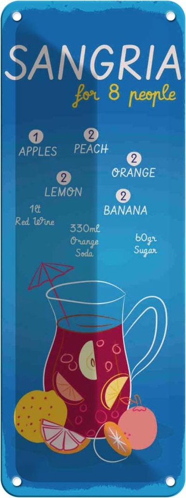 Blechschild 27x10 cm Sangria Recipe for 8 people
