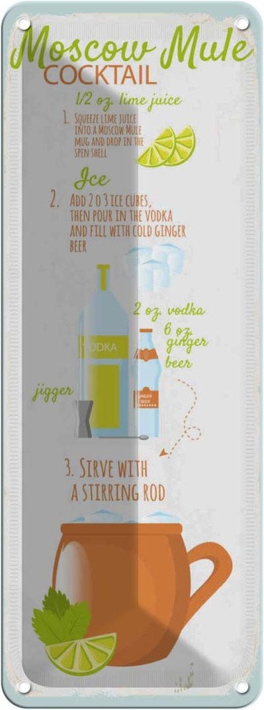 Blechschild 27x10 cm Moscow Mule Cocktail Recipe