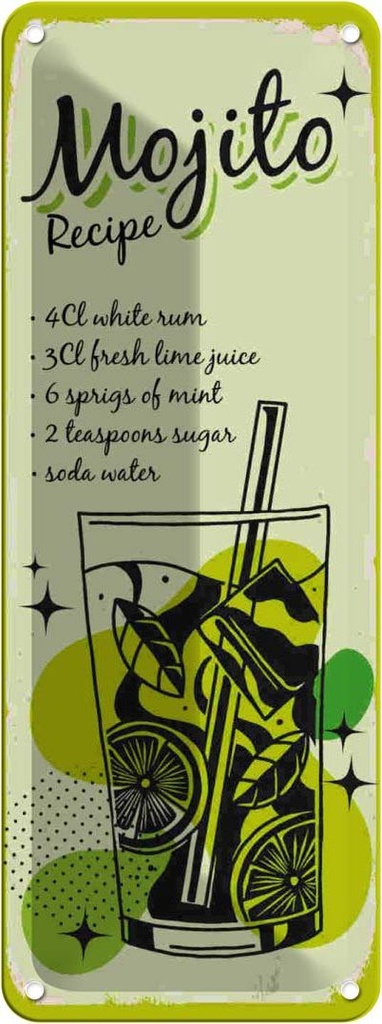 Blechschild 27x10 cm Mojito Cocktail Recipe drink